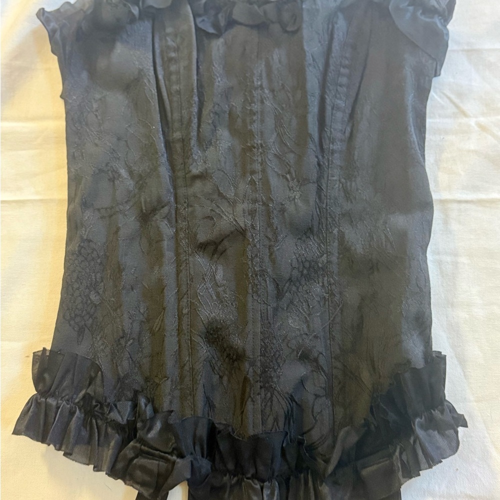 Gothic Black Corset Satin Lace Up Boned Waist Cincher Vintage Style Steampunk